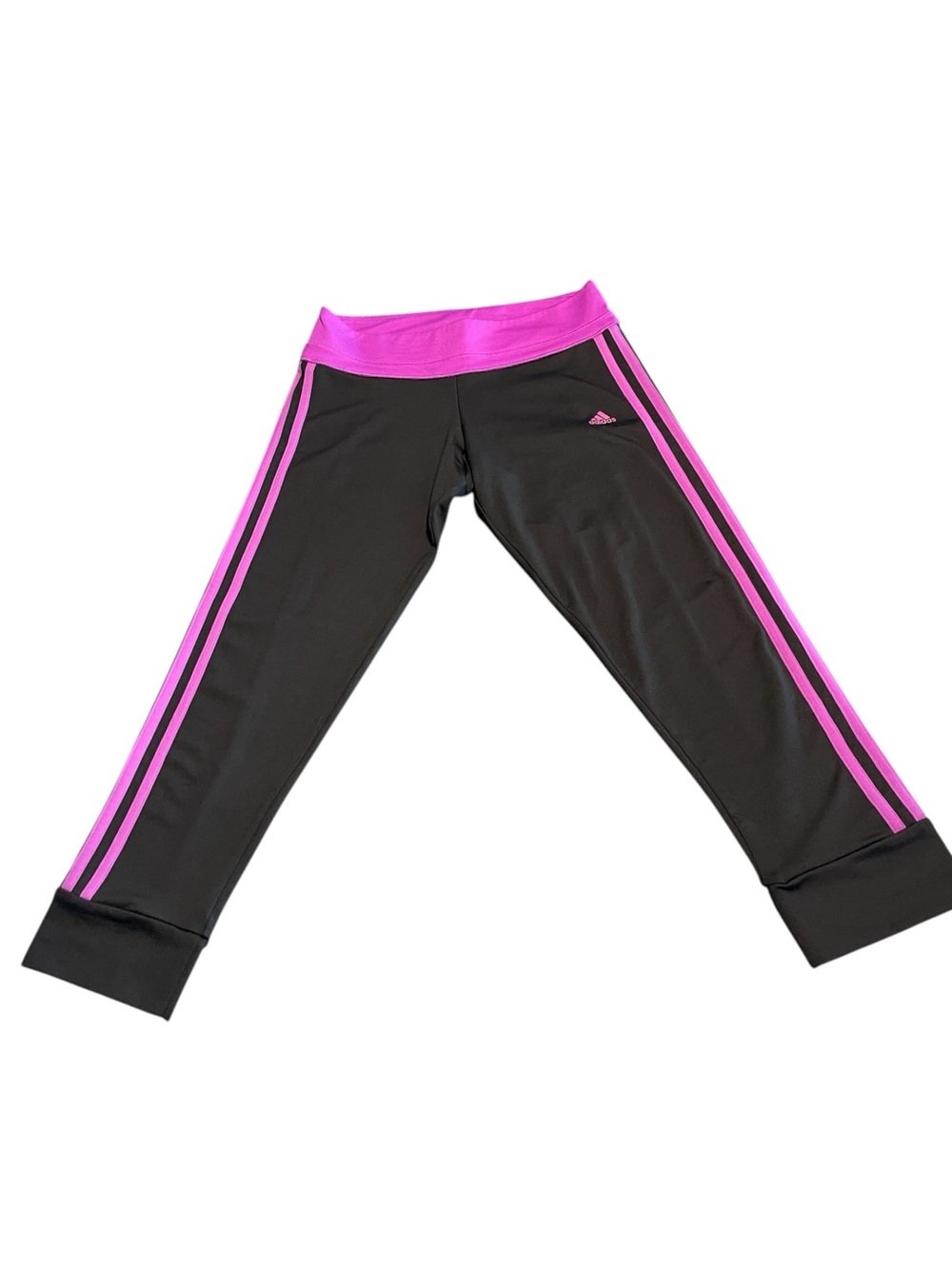 adidas Women’s Climalite Black Capri Leggings with Purple Stripes Size XS